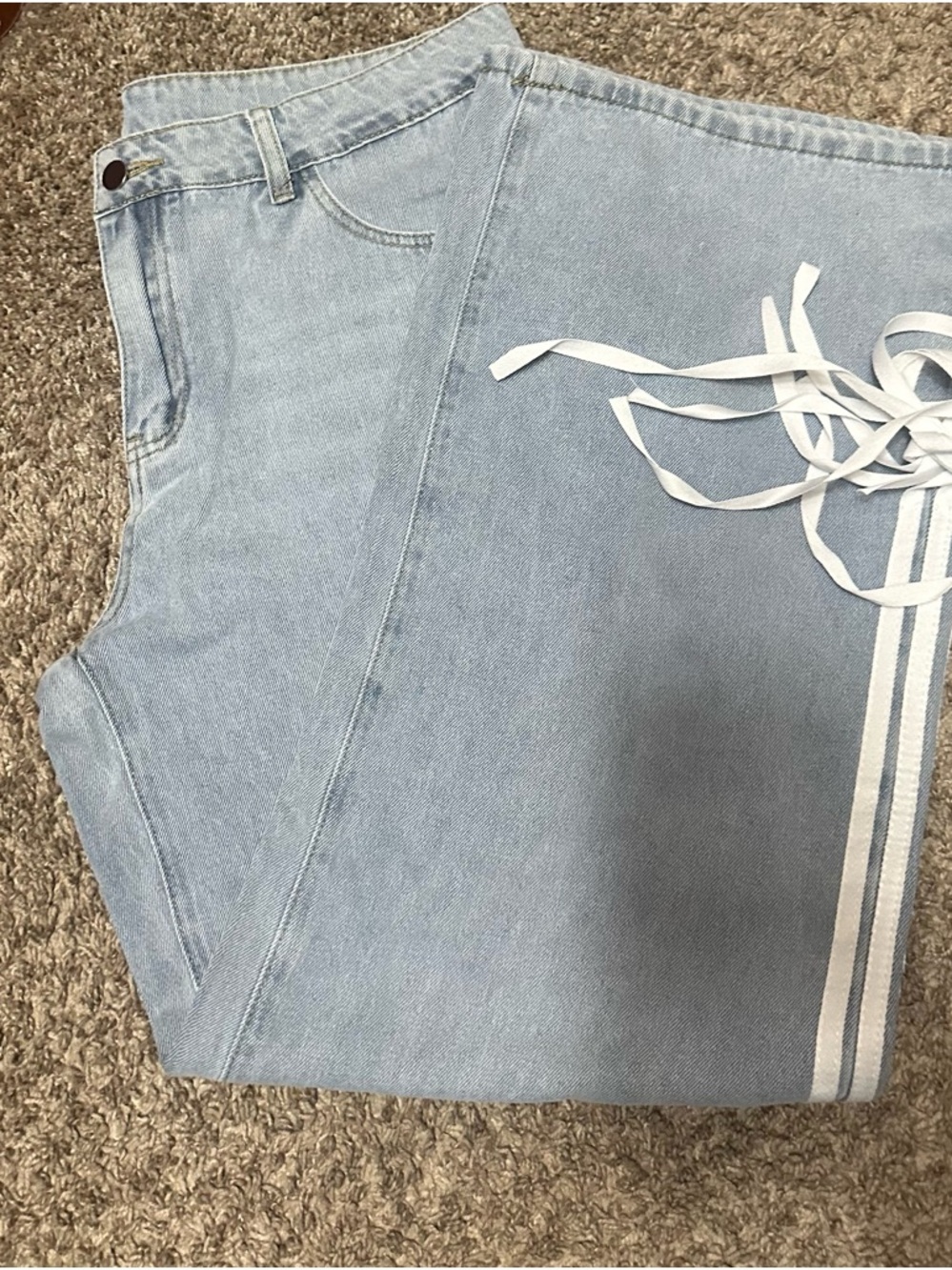 SHEIN Light Blue Flared Jeans with White Side Stripes